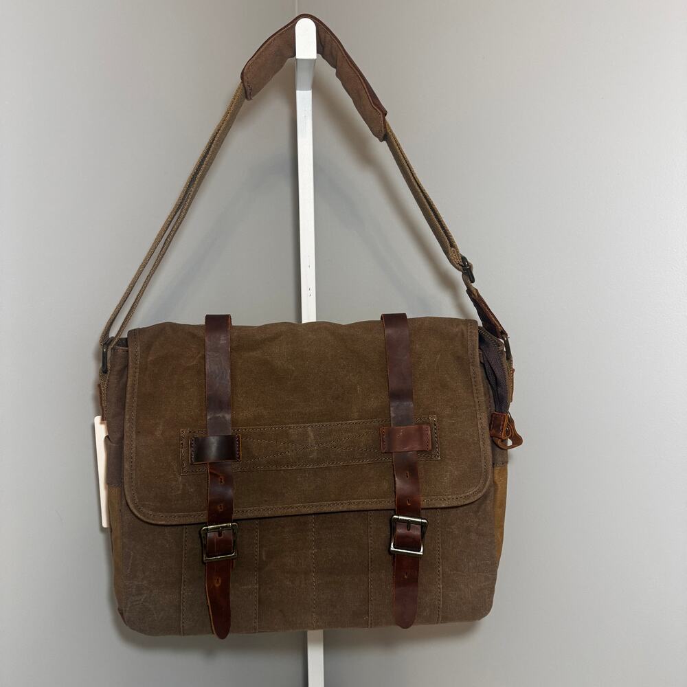 SOAEON Waxed Canvas & Leather Messenger Bag / Laptop Shoulder Bag